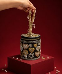 Malika Black Leather Embroidered Cylinder Mini Bag