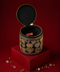 Malika Black Leather Embroidered Cylinder Mini Bag