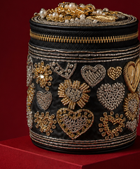 Malika Black Leather Embroidered Cylinder Mini Bag
