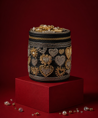 Malika Black Leather Embroidered Cylinder Mini Bag