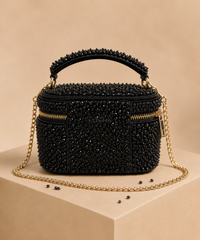 Ziya Black Suede Embroidered Vanity Bag