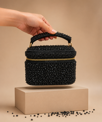 Ziya Black Suede Embroidered Vanity Bag