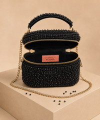 Ziya Black Suede Embroidered Vanity Bag