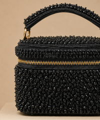 Ziya Black Suede Embroidered Vanity Bag