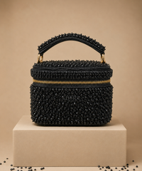 Ziya Black Suede Embroidered Vanity Bag