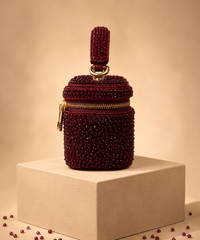 Ziya Maroon Suede Embroidered Vanity Bag