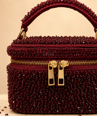 Ziya Maroon Suede Embroidered Vanity Bag
