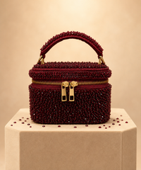 Ziya Maroon Suede Embroidered Vanity Bag