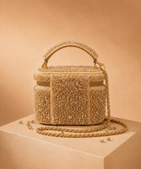 Ziya Gold Suede Embroidered Vanity Bag