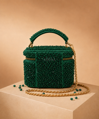 Ziya Green Suede Embroidered Vanity Bag