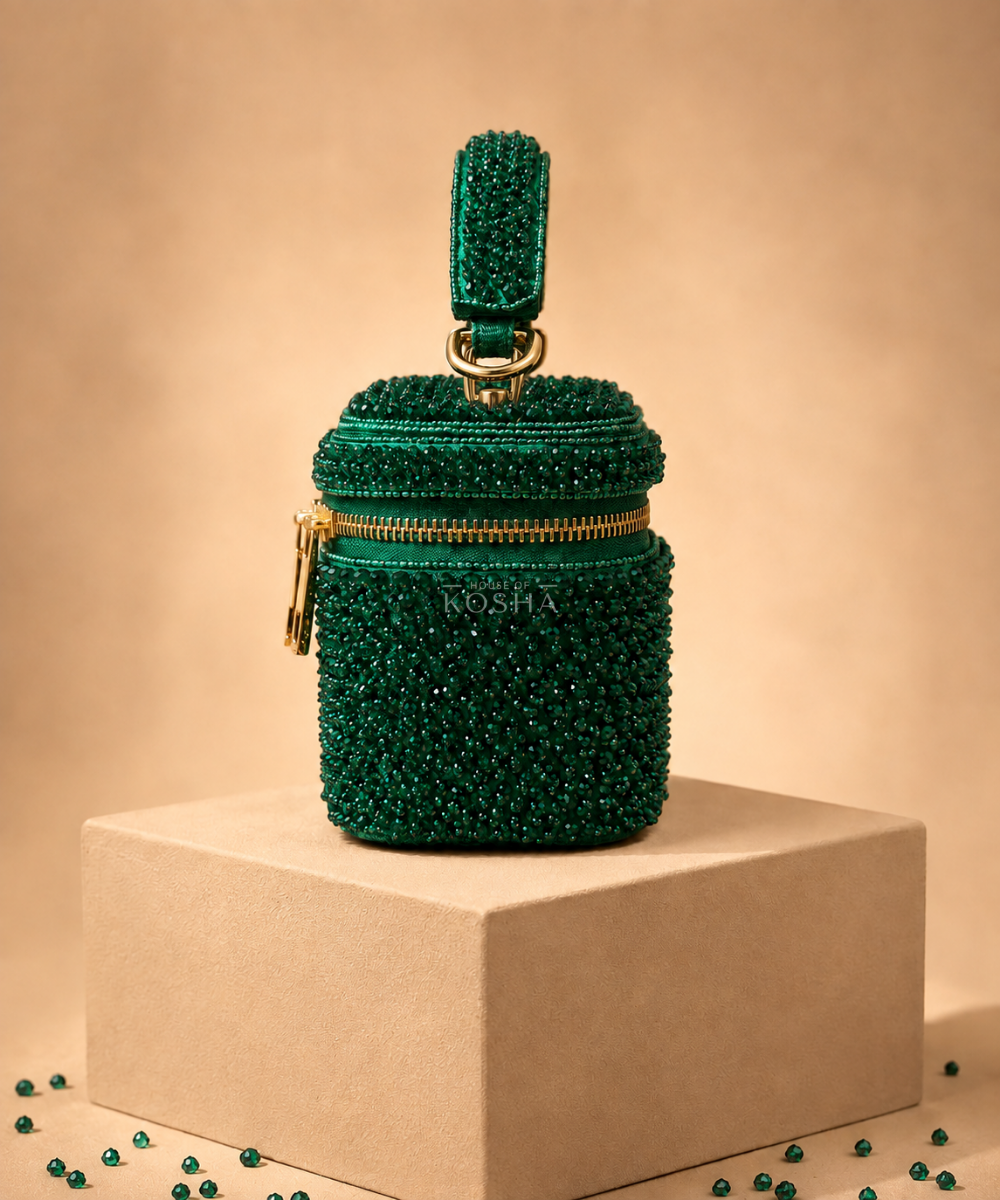 Ziya Green Suede Embroidered Vanity Bag