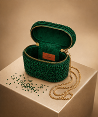 Ziya Green Suede Embroidered Vanity Bag
