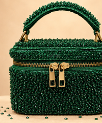Ziya Green Suede Embroidered Vanity Bag