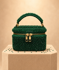 Ziya Green Suede Embroidered Vanity Bag