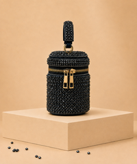 Ziya Navy Blue Suede Embroidered Vanity Bag
