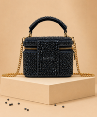 Ziya Navy Blue Suede Embroidered Vanity Bag