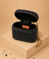 Ziya Navy Blue Suede Embroidered Vanity Bag