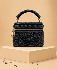 Ziya Navy Blue Suede Embroidered Vanity Bag