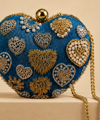 Alizeh Gold & Silver Denim Embroidered Heart Bag