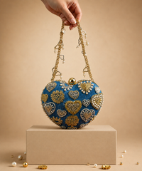 Alizeh Gold & Silver Denim Embroidered Heart Bag