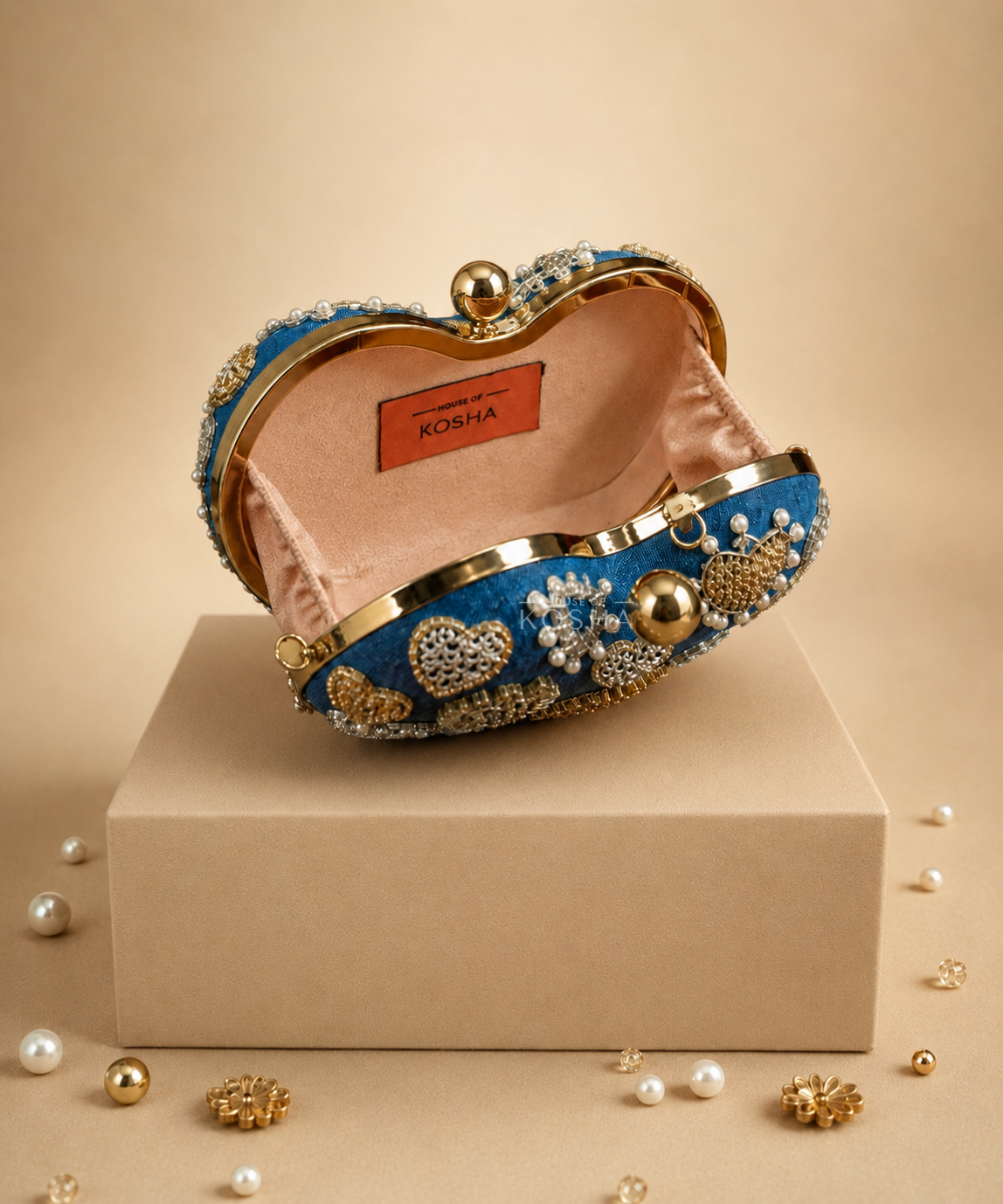 Alizeh Gold & Silver Denim Embroidered Heart Bag