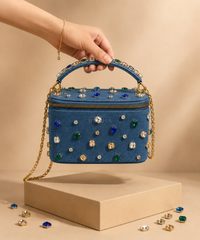 Raisa Multicolor Denim Embellished Vanity Bag