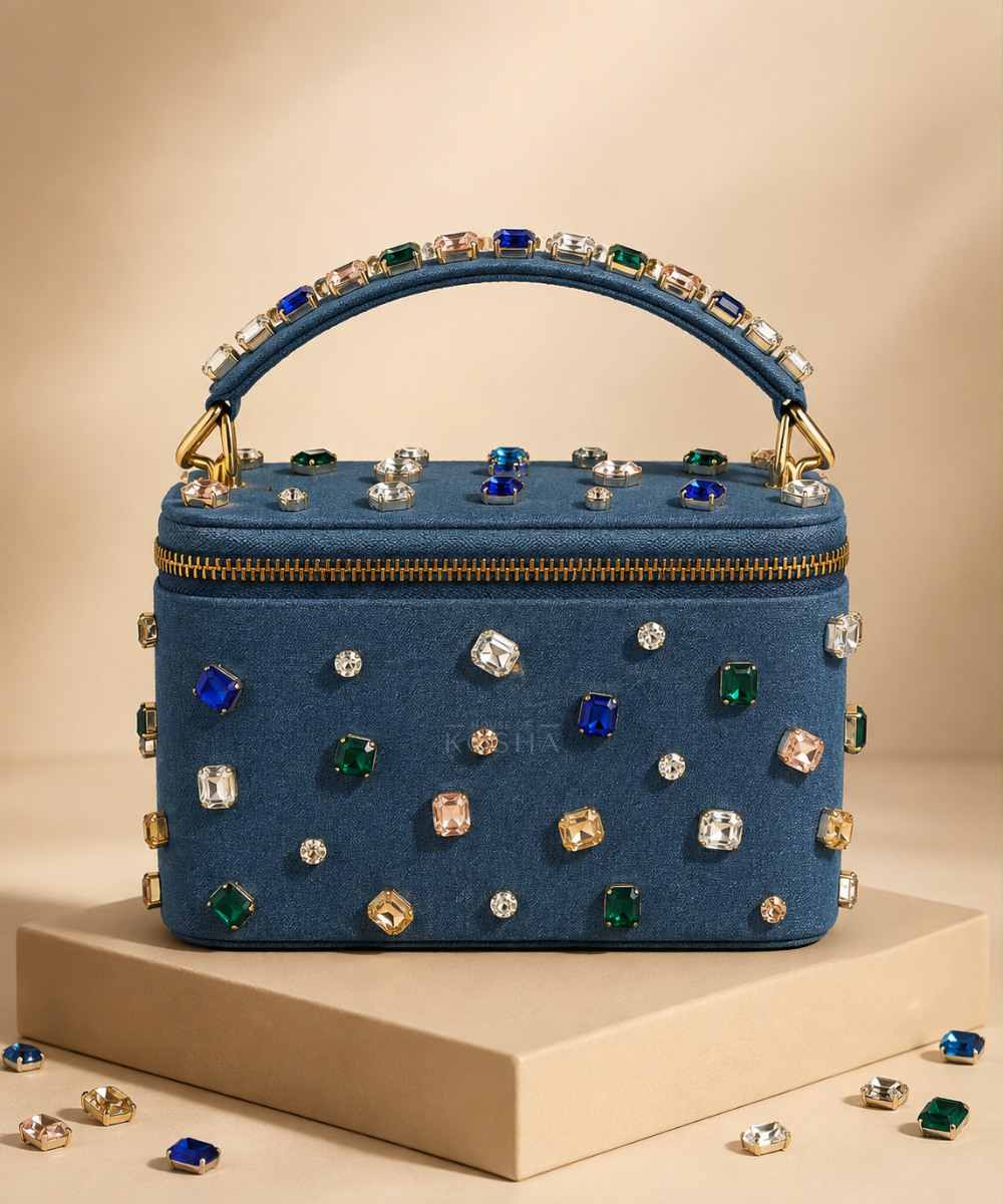 Raisa Multicolor Denim Embellished Vanity Bag