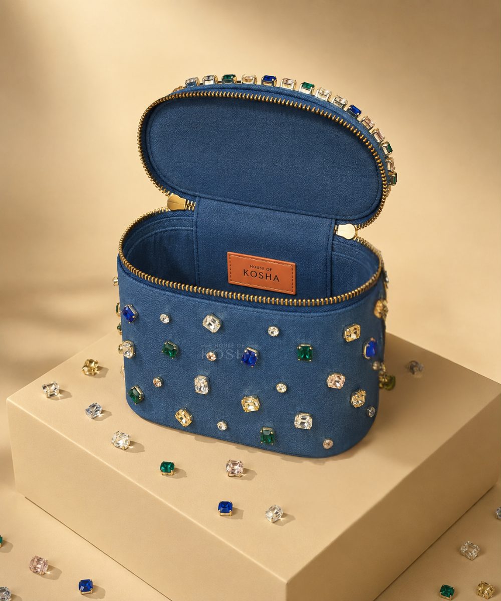 Raisa Multicolor Denim Embellished Vanity Bag