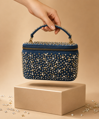 Inaya Gold & Silver Denim Embroidered Vanity Bag