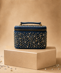 Inaya Gold & Silver Denim Embroidered Vanity Bag