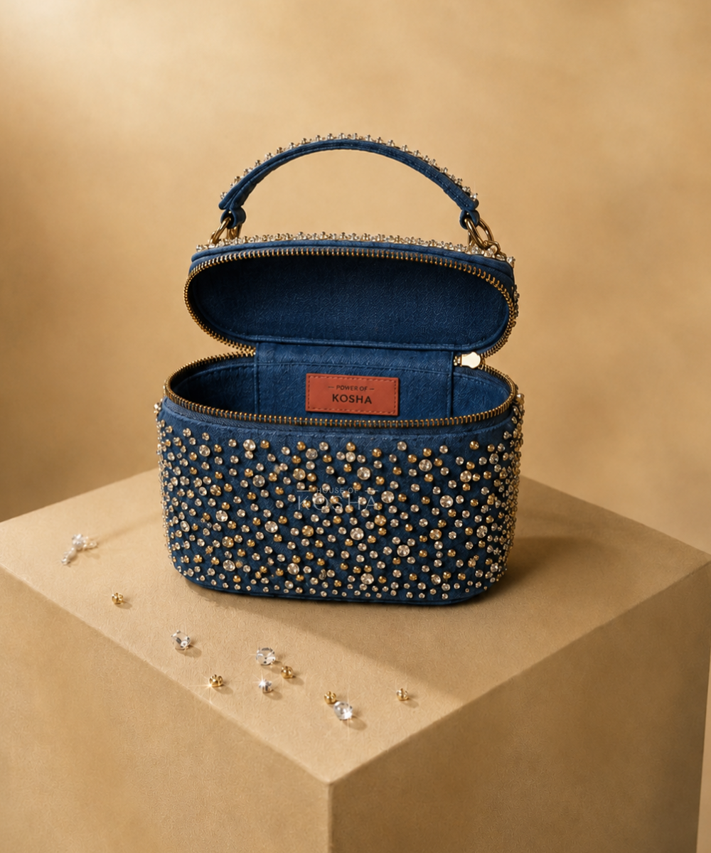 Inaya Gold & Silver Denim Embroidered Vanity Bag