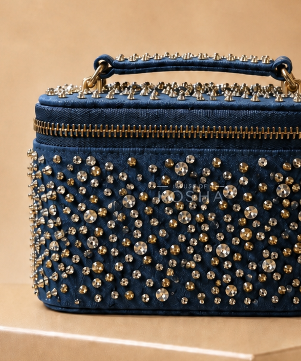 Inaya Gold & Silver Denim Embroidered Vanity Bag