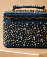 Inaya Gold & Silver Denim Embroidered Vanity Bag