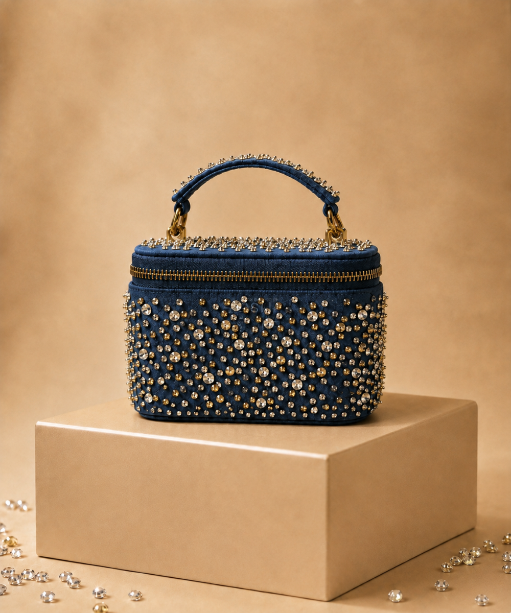 Inaya Gold & Silver Denim Embroidered Vanity Bag