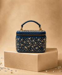 Inaya Gold & Silver Denim Embroidered Vanity Bag