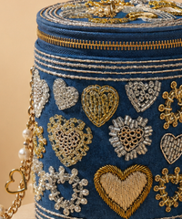 Alizeh Gold & Silver Denim Embroidered Cylinder Mini Bag