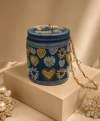 Alizeh Gold & Silver Denim Embroidered Cylinder Mini Bag