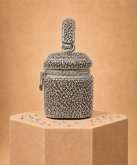 Ziya Silver Suede Embroidered Vanity Bag