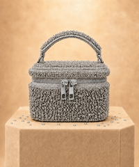Ziya Silver Suede Embroidered Vanity Bag