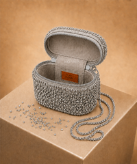 Ziya Silver Suede Embroidered Vanity Bag