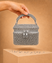 Ziya Silver Suede Embroidered Vanity Bag
