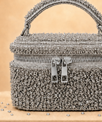 Ziya Silver Suede Embroidered Vanity Bag