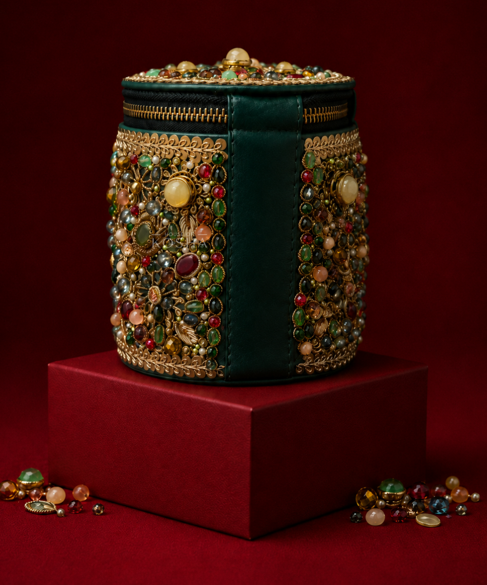 Noorani Multicolor Leather Embellished Cylinder Mini Bag