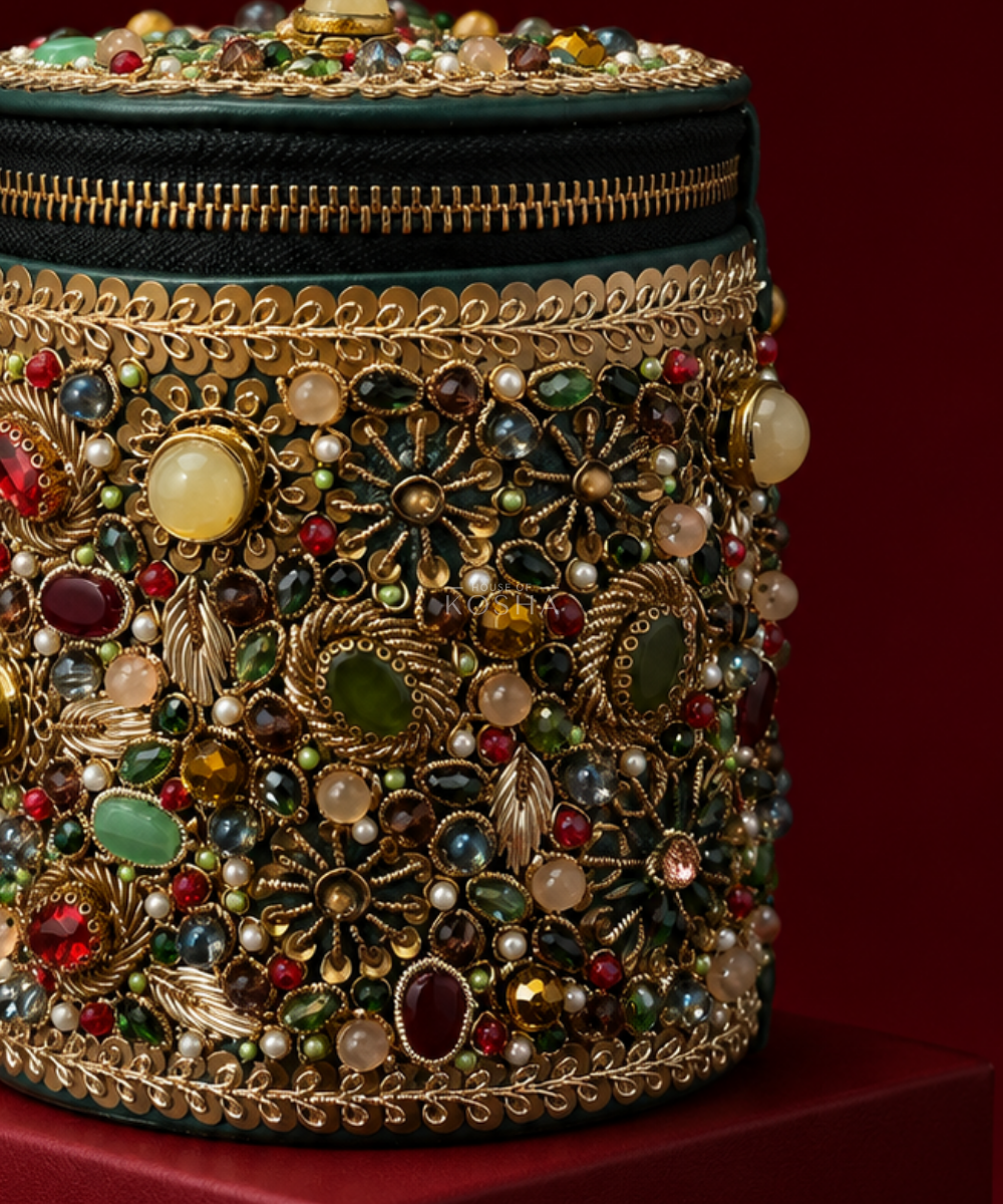 Noorani Multicolor Leather Embellished Cylinder Mini Bag