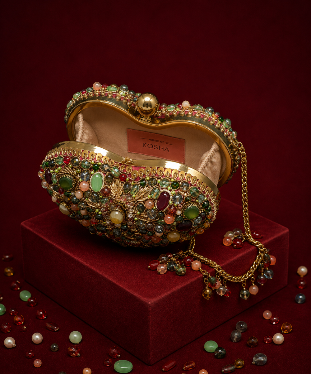 Noorani Multicolor Suede Embellished Heart Bag