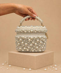 Aria Ivory Suede Pearl Embellished Vanity Bag