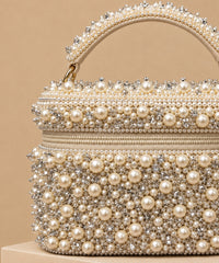 Aria Ivory Suede Pearl Embellished Vanity Bag