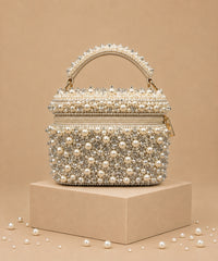 Aria Ivory Suede Pearl Embellished Vanity Bag