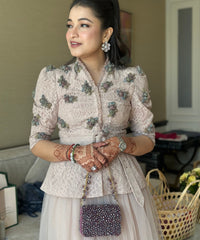 Kiyara Mauve Suede Crystal Embellished Mini Bag