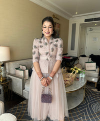 Kiyara Mauve Suede Crystal Embellished Mini Bag